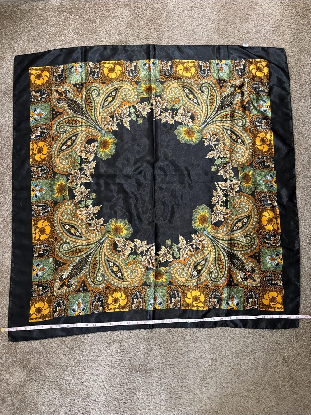 Vintage-Inspired Black Paisley Floral Accent Scarf 35x35